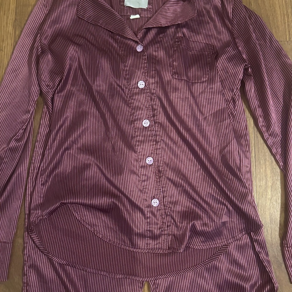 Victoria's Secret Satin Pajama Set - Burgundy Stripes size medium